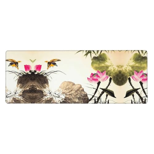 Ink Lotus Painting Premium-Mauspad, auslaufsicher, schmutzabweisend, Stoff, 800 x 300 x 3 mm lang, Schreibtischunterlage Ink Lotus Painting Premium-Mauspad, auslaufsicher, schmutzabweisend, Stoff, 800 x 300 x 3 mm lang, Schreibtischunterlage von Pidgazdfgv