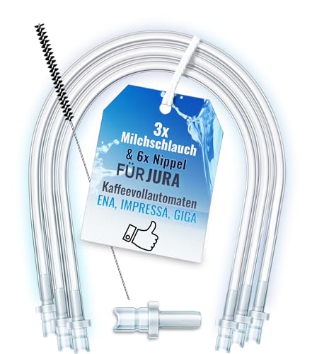 Piebert Milchschlauchset 200425 für Jura ENA E8, GIGA 6 10 W10, IMPRESSA J6 J8 J8twin Z5 Z6 Z7 Z8 Z9 Z10, S8 S80 WE8 (3x Milchschlauch 38cm, 6x Anschlussnippel, Reinigungsbürste) von Piebert