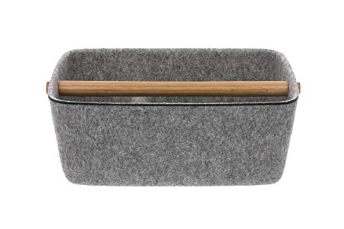 Pieperconcept KATA Mini, Accessoire, Tischaufbewahrung, Ablagekorb, Filz-Optik grau, recyceltes P.E.T Material, Griff Eiche Natur; Maße: H/T/B= 11cm - 18cm - 26cm von Pieperconcept