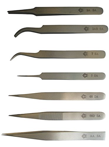 Piergiacomi 7- Stück Profi Pinzetten-Set, Inhalt 2A-SA, 2AB-SA, 7-SA, 5-SA, 00-SA, 00D-SA, AA-SA, KIT7T von PIERGIACOMI