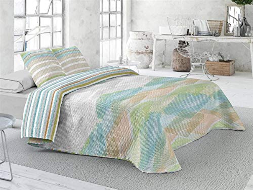 Pierre Cardin - Bouti Bettwäsche-Set, Queen, 100% Mikrofaser, 3x Mikrofaser-Steppdecke mit Spannbetttuch und 2x Kissenhülle, Grün, Geometrisch, Modern, Unisex, Winter, Sommer, Frühling, Erwachsener von Pierre Cardin
