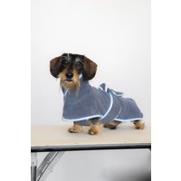 100% Baumwolle - Bademantel Für Dackel, Saugfähig, Hundeaccessoires, Hundepflege, Handgemachte Hundebekleidung Grau Blau von PieskiwKreski