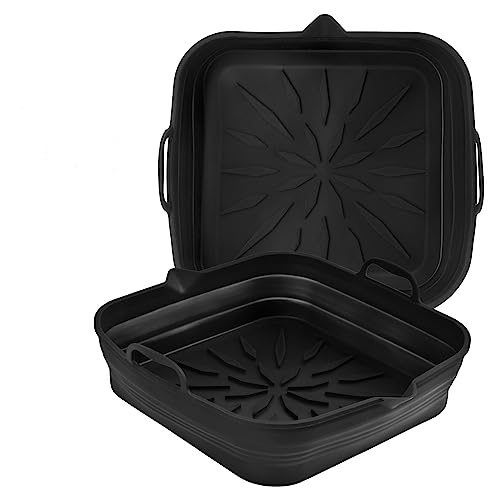 Pietuley 2 Faltbar Silikonform für Heißluftfritteuse - Silikoneinsatz Backpapier Silikon für Heißluftfritteuse - Silikon Airfryer Backpapier- Air Fryer Baking Paper- Airfryer Zubehör Quadrat Schwarz von Pietuley