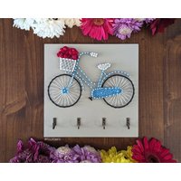 Fahrrad | String Art Schlüsselhalter Schlüsselbrett Vintage Papierblumen von PiggyCraftsGR