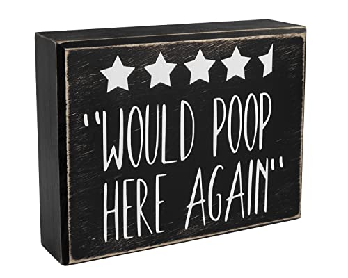 Pigort Lustiges Toliet-Schild, Dekoration, Box mit 5 Sternen Would Poop Here Again, Badezimmerschild, 12,7 x 15,2 cm, WC-Dekoration, rustikales Holzschild – lustige Badezimmerschilder von Pigort