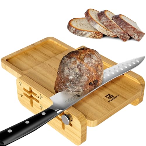 Piklohas Brotschneider-Set für selbstgemachtes Brot, Weltweit erster horizontaler Holzlaibschneider und 25,4 cm nachschärfbares Brotmesser, verstellbare 3-Scheibenstärke, rasiermesserscharf für von Piklohas