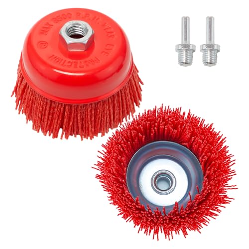 Pilikoll 2 Stück Ø 100mm Nylon Topfbürste Bohrmaschine mit Innengewinde M14x2 Topfbürste Drahtbürste Winkelschleifer Drahtbürste Bohrmaschine Topfbürste zum Rostentfernung,Metallpolitur und Reinigung von Pilikoll