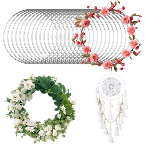 Pilikoll 20 Stück 10cm Deko Ringe zum Aufhängen Metallringe zum Basteln Makramee Hoop Metall Floral Hoops Ringe Kranz Rahmen Traumfänger Ringe für DIY Floral Hoop,Hochzeitskranz, Traumfänger von Pilikoll