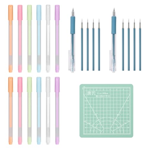 Pilikoll 23 Stück Schnell Trocknender Klebestift Set mit Cutting Mat, Papierschneidestift, Ersatzmesserkern Scrapbook Quick Dry Glue Pen Selbstklebende Klebestifte für Scrapbook,Papierhandwerk von Pilikoll