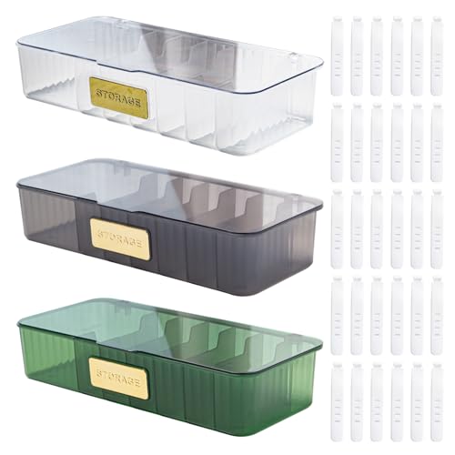 Pilikoll 3 Stück Datenkabel Aufbewahrungsbox mit Deckel 7 Fächer Kabel Organizer Box mit 30 Kabelbindern Kabelaufbewahrung Kabel Sortieren Box Cable Management Box für Schreibtisch Aufbewahrung von Pilikoll