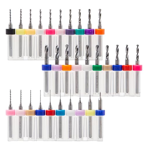 Pilikoll 30 Stück PCB Bohrer Bit Set 0.1mm-3.0mm PCB Micro Spiralbohrer Metallbohrer Satz Wolframstahl Micro Spiralbohrer Micro Bohrer Set für Leiterplatten, Glas, Faser, Harz, Bernstein,3D Drucker von Pilikoll