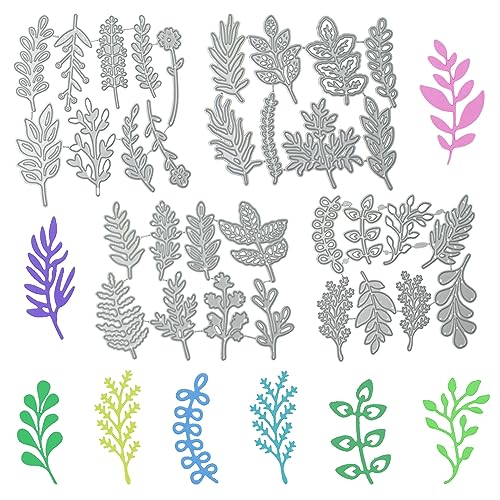 Pilikoll 33 Stück 3D Leaf Pflanzen Schneiden Schablonenvorlage Blumen-Stanzformen Metall Prägeschablonen Stanzformen Wildblumen-Stanzformen für Scrapbooking, DIY Dekor, Fotopapier, Papierhandwerk von Pilikoll