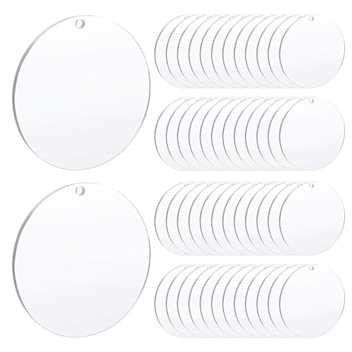 Pilikoll 50 Stück 5cm Runde Acrylplatte mit Loch Acrylscheibe Transparent Rund Klare Kreis Acrylplatte Acrylscheibe Rund mit Loch für Bilderrahmen Display, Malerei, DIY Handwerk von Pilikoll