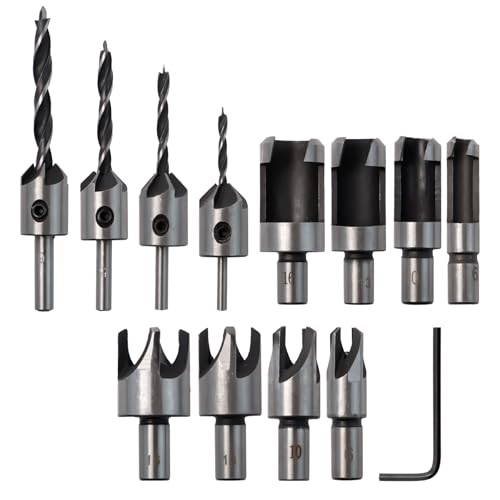 Pilikoll 8 Stück Holz Plug Cutter Bohrer mit 4Stück Versenken Bohren Bit Klaue Konische Bohrer Set Holz Plug Cutter Bohrern Set bohrern Senker holz set bohrern Senker HolZ sets für DIY Holzbearbeitung von Pilikoll