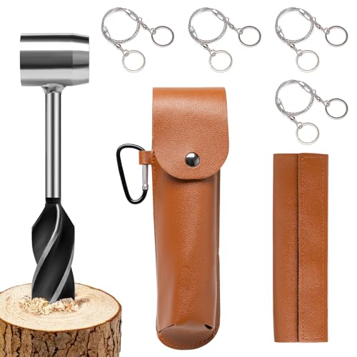 Pilikoll Handschneckenbohrer Bushcraft mit 4 Stücke Stahldrahtsägenkette Bushcraft Manueller Schraubenschlüssel mit Holster Scotch Eye Holz Handbohrer für Camping, Outdoor, Bushcrafting von Pilikoll