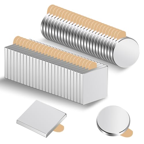 Pilikoll 50 Stück 10×1mm Selbstklebende Magnete Rund & Quadrat Magnete Selbstklebend Stark Neodym Magnet Stark Mini Klebemagnete Flach selbstklebend magnetes für Whiteboard, Kühlschrank,Fotos,Basteln von Pilikoll