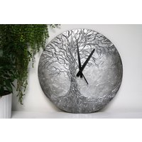 Original Gemälde Große Wanduhr, Baum Des Lebens Wohnkultur, Silber Wanduhr Moderne Wanduhr, Einzigartige von PilipArt