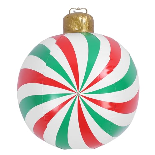 23.62in Weihnachtsbonbonform Weihnachtsmaser Dekorierter Ball Lustige PVC aufblasbare Balldekoration Weihnachtskugel Ornament für Rasen im Freien im Freien Hof (Modell B Fett rote und grüne Streifen) von Pilipane