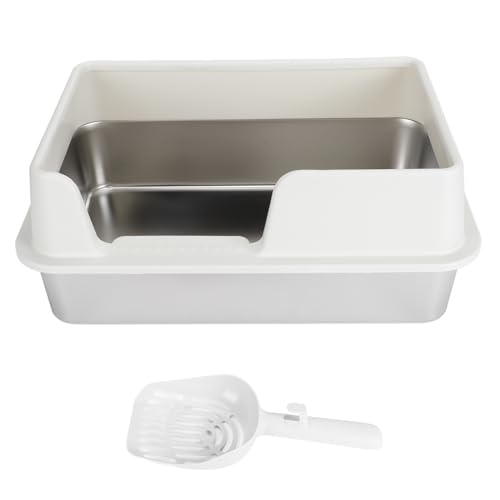 Edelstahl -Katzentoilette Hochseiten Anti -Spritzer leicht zu reinigen geschlossene Katzenratschachtel für kleine mittelgroße Katzen Premium haltbar, geruchsfreier kratzfestes (Kleines Weiß) von Pilipane