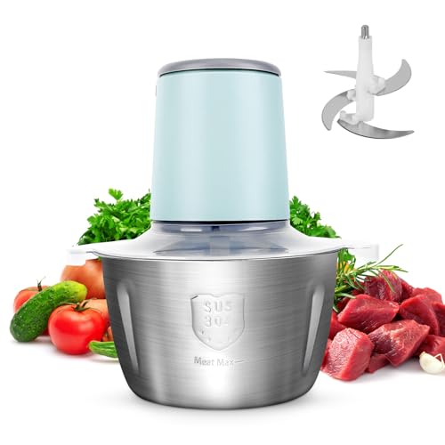 Zerkleinerer Küche Elektrisch Große Kapazität,2 Geschwindigkeitsstufen,148W Multizerkleinerer mit 2L Edelstahlbehälter und 4 Edelstahlmesser, Food Processor für Fleisch,Zwiebeln,Obst,Gemüse von Pilipane