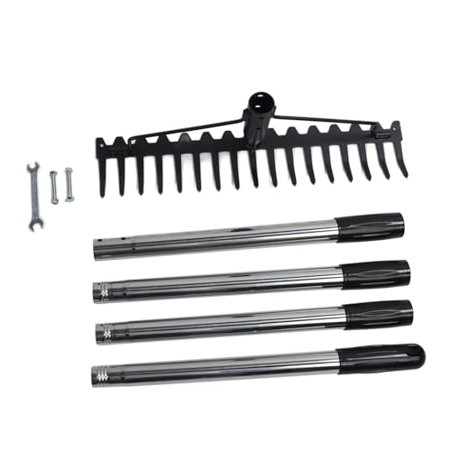 Gartenrechen, Rechenwerkzeug mit Metallkopf, 17 Zinken, verstellbar, abnehmbar, langlebig, Eisen, Edelstahl, Bodenlockerung, Laubsammeln, Gartenwerkzeug für die Gartenarbeit, (4 Abschnitte) von Pilipane