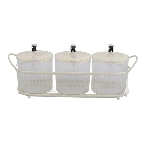 Gewürzbox Set Nordic Style Visual Innovative Küchengewürztopf mit Eisenregal und Löffel für Heimrestaurants Plastik Eisenregal 3 oder 4 Gläser (3 -teiliges Set) von Pilipane