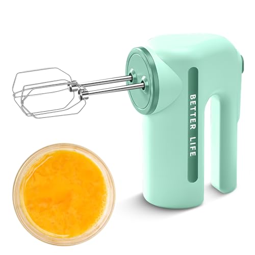 Handmixer Elektrischer Standmischer 5 Geschwindigkeit Verstellbar wiederaufladbare kabellose Dual -Whisk Edelstahlschläger Tragbarer Küchenmischer zum Backen von Gelbgrün 7,3in (Grün) von Pilipane