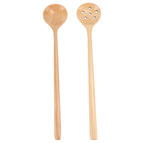 Holzlöffel-Set, 2er-Pack, japanischer Stil, klein, dünn, langer Griff, runde Öffnung, Kochlöffel aus Buchenholz zum Umrühren und Servieren in der Küche, beim Camping und am Buffet von Pilipane