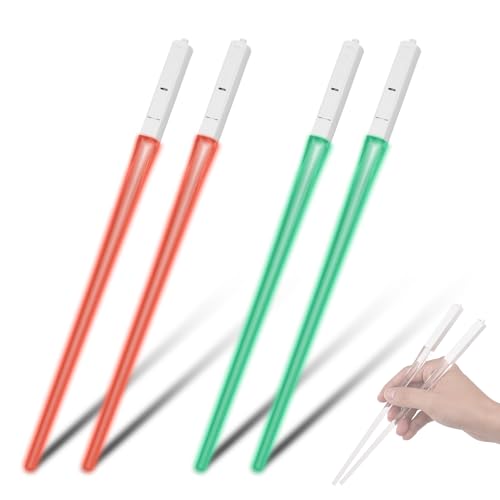 Lichtschwert -Essstäbchen LED LED 9 Farbwechseln wiederverwendbares transparente Bauch -Stäbchen für chinesische Lebensmittel Sushi Nudeln Pasta Hot Pot 4 Paar Set (-H48227-2) von Pilipane