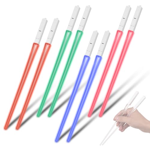 Lichtschwert -Essstäbchen LED LED 9 Farbwechseln wiederverwendbares transparente Bauch -Stäbchen für chinesische Lebensmittel Sushi Nudeln Pasta Hot Pot 4 Paar Set (-H48227-4) von Pilipane