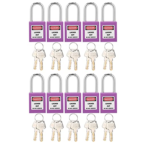 Lockout Tagout Lock 10 -Sets 38 mm schwere Nylonsicherheit Vorhängeschloss mit 20 Schlüssel für die Sicherheitskorrosion des industriellen Elektrotechnik Dauerhaft (Lila) von Pilipane