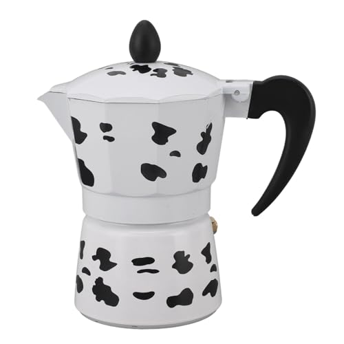 Milchkuhfarbe Moka Pot Aluminium Kaffeemaschine Stilvolle tragbare handgebraute Geschmackskaffee für Haus im Freien Campingreisen Leichtes langlebiges Aluminium Kunststoffmaterial (3 Tassen 150 ml) von Pilipane