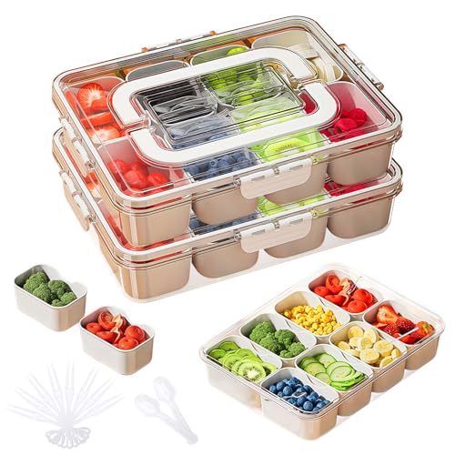 Pilipane Snackbox mit Fächern,Praktische Snackbox mit Deckel, Transparent und BPA-frei – Ideal für Snacks, Obst und Gewürze, Mit 8+4 Fächern und Zeitstempel für Frischekontrolle,2 Stück von Pilipane