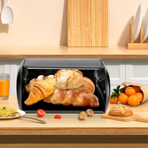 Pilipane Brotbox Schwarz Brotkasten für Küchentheke Brotbehälter aus Mattem Edelstahl Arbeitsplatte Brotbehälter mit Deckel,34 x 23x 14.5 cm,Große Kapazität Brot Aufbewahrungsbehälter für Home von Pilipane