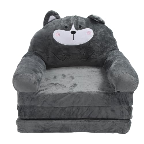 Pilipane Fold Out Kids Couch 2 in 1 Super Soft Cartoon Animal Design Convertible Toddler Chair for Nursery Home Reading Resting Cloth Sponge (Falten in Dritteln) von Pilipane