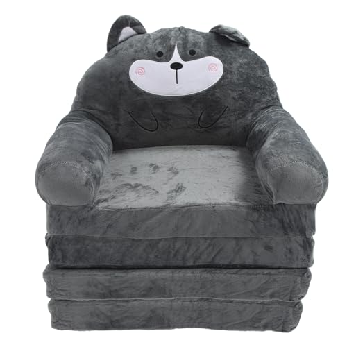 Pilipane Fold Out Kids Couch 2 in 1 Super Soft Cartoon Animal Design Convertible Toddler Chair for Nursery Home Reading Resting Cloth Sponge (Falten in Vierteln) von Pilipane