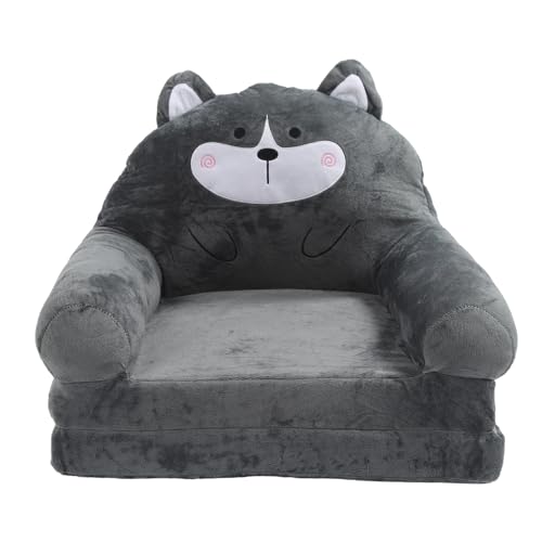 Pilipane Fold Out Kids Couch 2 in 1 Super Soft Cartoon Animal Design Convertible Toddler Chair for Nursery Home Reading Resting Cloth Sponge (Falten in Zwei Hälften) von Pilipane