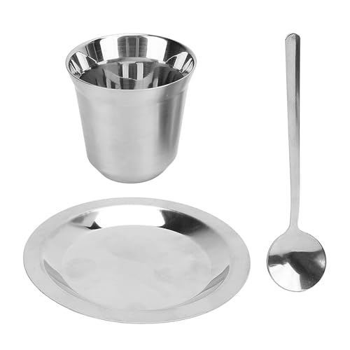 Pilipane Kaffeetasse Set mit Untertassenlöffel 80 ml Doppelwand isoliert 304 Edelstahl Demitasse Tasse für Teemilchbier von Pilipane