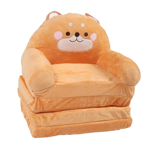 Pilipane Kids Sofa Stuhl süßer Cartoon Falten tragbares weich bequemer Kinder -Lounge Sitz für Heimschule Lesung Entspannung Brown Welpe Design Stoff Schwammmaterial (Falten in Vierteln) von Pilipane