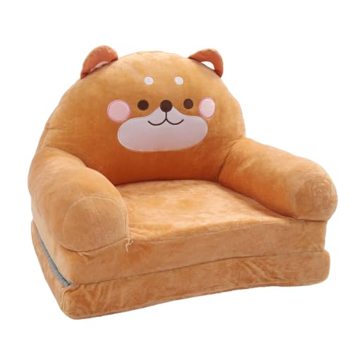 Pilipane Kids Sofa Stuhl süßer Cartoon Falten tragbares weich bequemer Kinder -Lounge Sitz für Heimschule Lesung Entspannung Brown Welpe Design Stoff Schwammmaterial (Falten in Zwei Hälften) von Pilipane