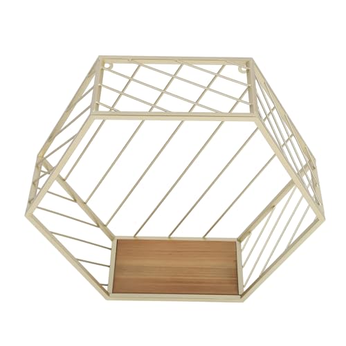 Pilipane Metall -Sechsten -Wandregale Raumsparende nordische Stil dekorativen multifunktionalen Wandmontage -Sechskant -Hebelregale mit Holzplatte Gold Eisenverbund Holz 12.5x36x40 cm für von Pilipane