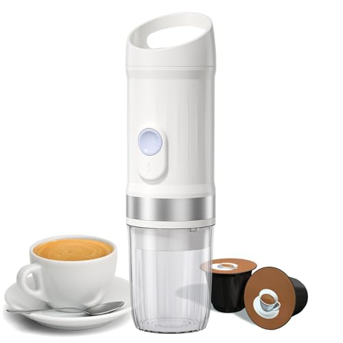 Pilipane Tragbare elektrische Espresso-Kaffeemaschine kabellose und kaltes Gebräu 250 ml Single-Serve-Mini-Kaffeemaschine mit 3-in-1-Kaffeepulver/N-Kapsel/DG-Kapsel 20Bar Pump Druck (Weiß) von Pilipane