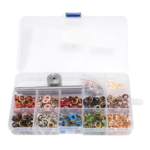 Professionelles Grommet -Kit Metal Kupfer Elektroplierende Ösen Set mit 3pcs Punch -Werkzeugen für Lederbeutel Schuhe Kleidung DIY Basteln transparent Aufbewahrungsbox 200pcs Ösen (6 mm) von Pilipane