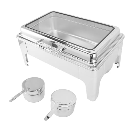 Scheuchendeschale Buffet Set 9L Edelstahl Rechteck Alkohol erhitzte Catering -Lebensmittelwärmer mit Lebensmittelpfanne und sichtbarer Deckel für Veranstaltungsfeiern (1 Fach) von Pilipane
