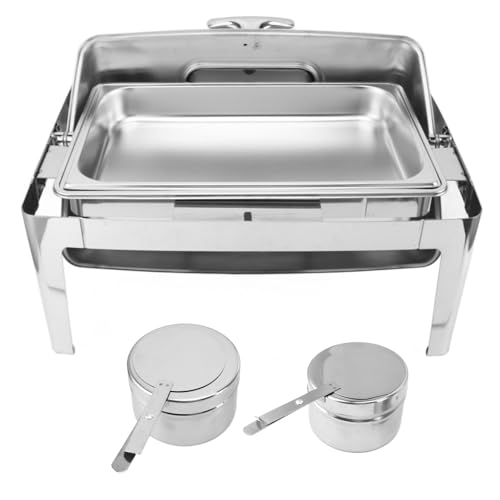 Scheuchternschale Edelstahl -Buffet Chafer 9L -Buffet Catering Food Wärmer transparenter Glasdeckel Alkohol Heizung Rechteckig (Edelstahlfarbe) von Pilipane