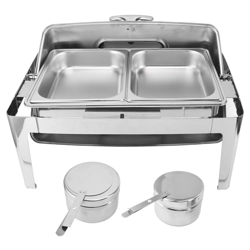 Scheuchternschale Edelstahl -Buffet Chafer 9L -Buffet Catering Food Wärmer transparenter Glasdeckel Alkohol Heizung Rechteckig (Edelstahlfarbe) von Pilipane