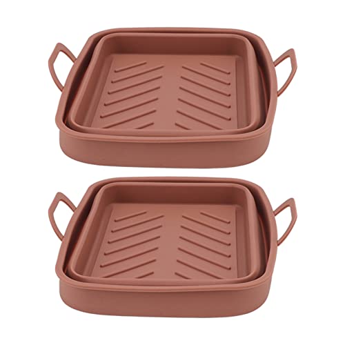 Silikonluft Fritteuchter -Topf -Ersatz 2 Pack nicht rechteckige Friteus -Liner -Tablett mit Griff wärmefest wiederverwendbarer Geschirrspüler sicher für Luftfritteuse Kochzubehör (Kaffeefarbe) von Pilipane