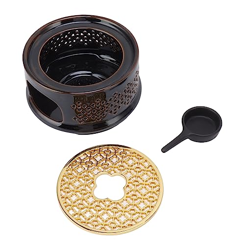 Teekannewärmer Tee Kaffeewärmer Basis Keramikheizung mit Löffeldeckel und Kerzenhalter (Braun) von Pilipane