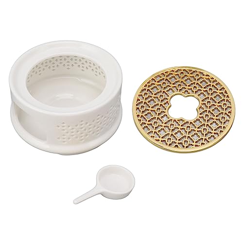 Teekannewärmer Tee Kaffeewärmer Basis Keramikheizung mit Löffeldeckel und Kerzenhalter (Weiß) von Pilipane
