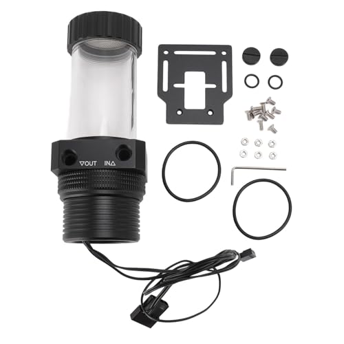 Wasserkühlpumpentank 30 Mesh Filter 1100L/H 5900 U/min G1/4 PC Integrierter Pumpentank für Wasserkühlsystem Aluminiumlegierung Acrylpom 200ml (Schwarz) von Pilipane